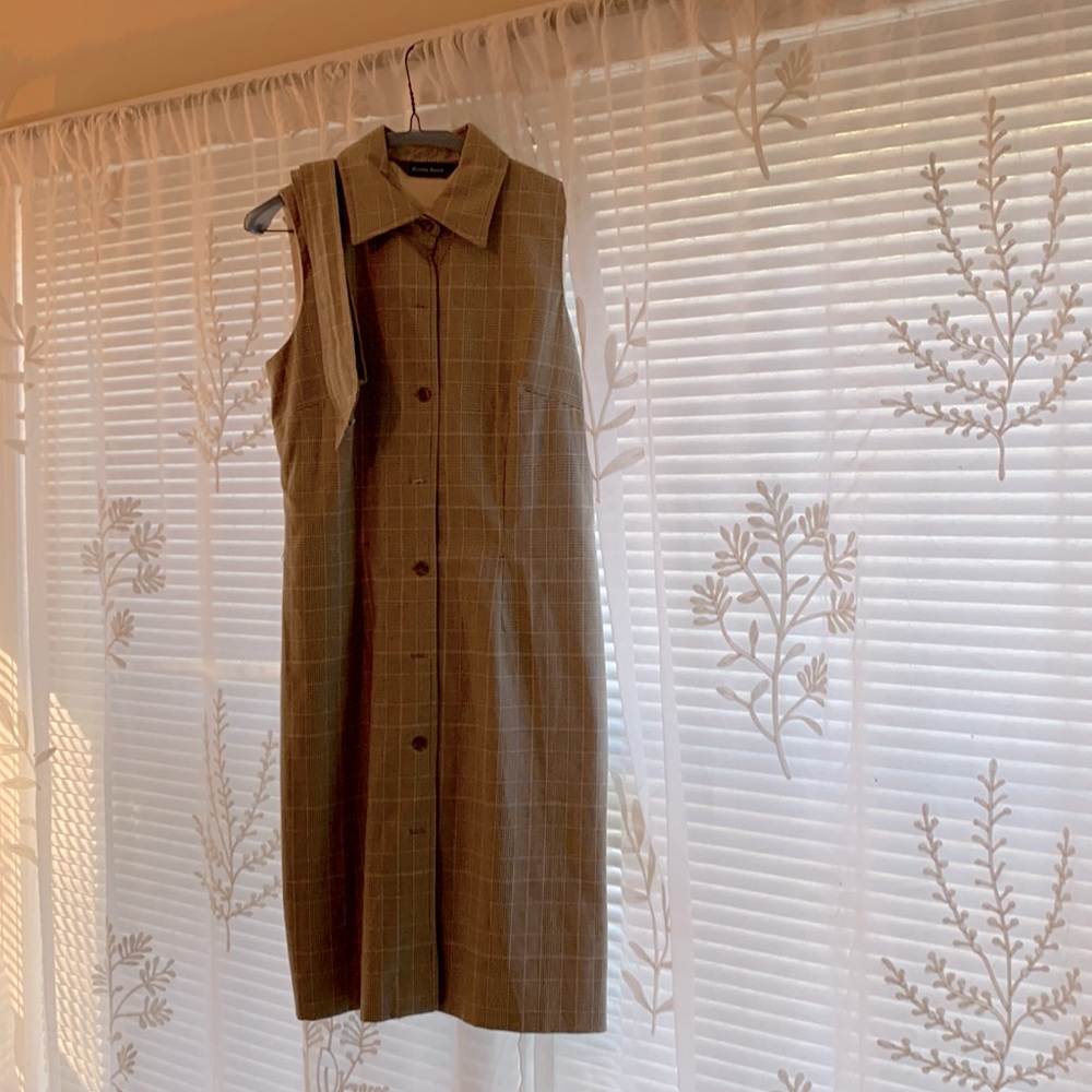 Vintage Austin Reed Belted Plaid Button-Up Midi Sheath Dress